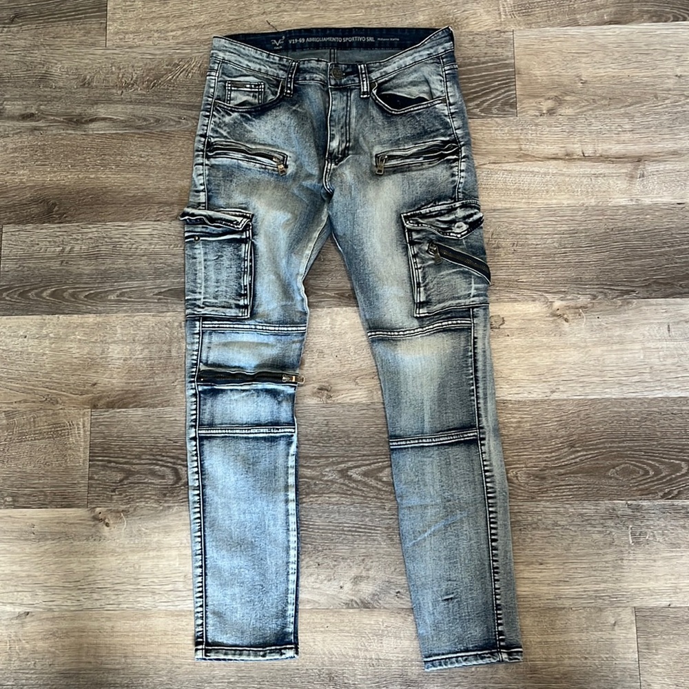 VERSACE 19V69 Italia Washed Stretch Denim 7 Pockets Designer Zippers W30 L30
